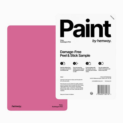 Hemway Interior Matt Acrylic Paint Sample, Bubblegum Pink, Peel & Stick Swatch For Walls Ceilings Kitchen Bathroom Living Room