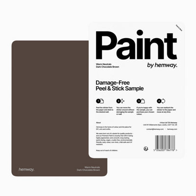 Hemway Interior Matt Acrylic Paint Sample, Dark Chocolate Brown, Peel & Stick Swatch For Walls Kitchen Bathroom Living Room
