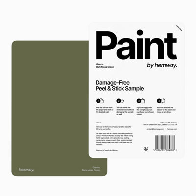 Hemway Interior Matt Acrylic Paint Sample, Dark Moss Green, Peel & Stick Swatch For Walls Ceilings Kitchen Bathroom Living Room