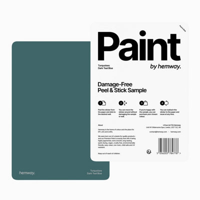 Hemway Interior Matt Acrylic Paint Sample, Dark Teal Blue, Peel & Stick Swatch For Walls Ceilings Kitchen Bathroom Living Room