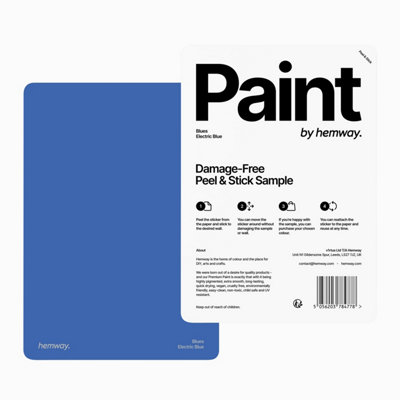 Hemway Interior Matt Acrylic Paint Sample, Electric Blue, Peel & Stick Swatch For Walls Ceilings Kitchen Bathroom Living Room