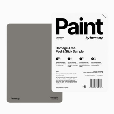 Hemway Interior Matt Acrylic Paint Sample, Fossil Grey, Peel & Stick Swatch For Walls Ceilings Kitchen Bathroom Living Room