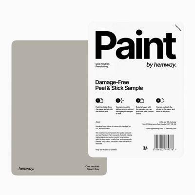 Hemway Interior Matt Acrylic Paint Sample, French Grey, Peel & Stick Swatch For Walls Ceilings Kitchen Bathroom Living Room