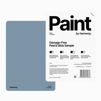 Hemway Interior Matt Acrylic Paint Sample, Grey Blue, Peel & Stick Swatch For Walls Ceilings Kitchen Bathroom Living Room