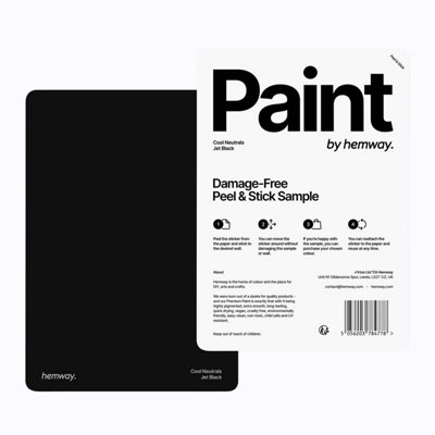 Hemway Interior Matt Acrylic Paint Sample, Jet Black, Peel & Stick Swatch For Walls Ceilings Kitchen Bathroom Living Room