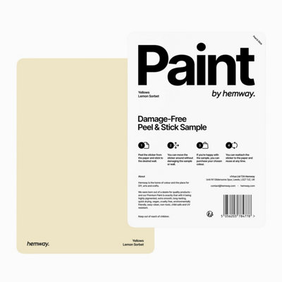 Hemway Interior Matt Acrylic Paint Sample, Lemon Sorbet, Peel & Stick Swatch For Walls Ceilings Kitchen Bathroom Living Room