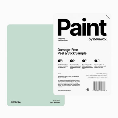 Hemway Interior Matt Acrylic Paint Sample, Light Sea Green, Peel & Stick Swatch For Walls Ceilings Kitchen Bathroom Living Room