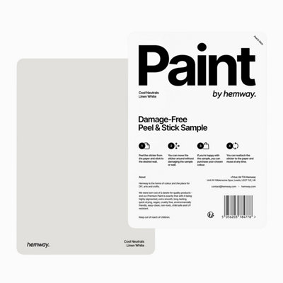 Hemway Interior Matt Acrylic Paint Sample, Linen White, Peel & Stick Swatch For Walls Ceilings Kitchen Bathroom Living Room