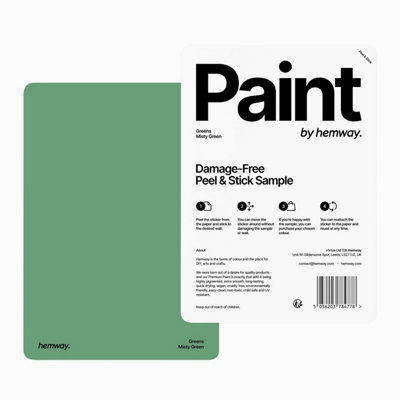 Hemway Interior Matt Acrylic Paint Sample, Misty Green, Peel & Stick Swatch For Walls Ceilings Kitchen Bathroom Living Room