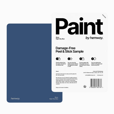 Hemway Interior Matt Acrylic Paint Sample, Night Sky Blue, Peel & Stick Swatch For Walls Ceilings Kitchen Bathroom Living Room