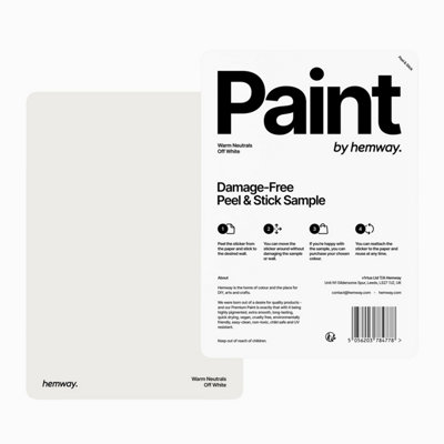 Hemway Interior Matt Acrylic Paint Sample, Off White, Peel & Stick Swatch For Walls Ceilings Kitchen Bathroom Living Room