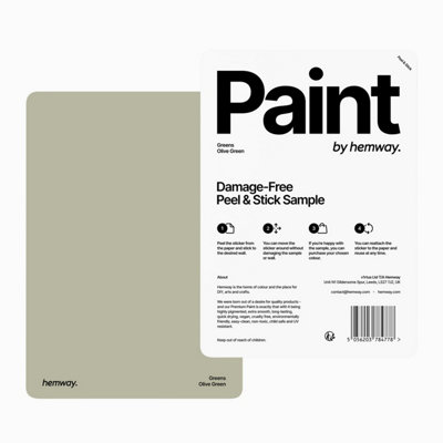 Hemway Interior Matt Acrylic Paint Sample, Olive Green, Peel & Stick Swatch For Walls Ceilings Kitchen Bathroom Living Room