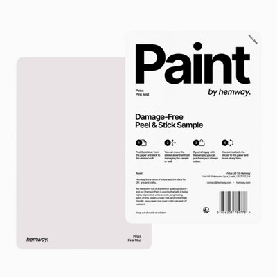 Hemway Interior Matt Acrylic Paint Sample, Pink Mist, Peel & Stick Swatch For Walls Ceilings Kitchen Bathroom Living Room