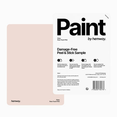 Hemway Interior Matt Acrylic Paint Sample, Rose Touch Pink, Peel & Stick Swatch For Walls Ceilings Kitchen Bathroom Living Room