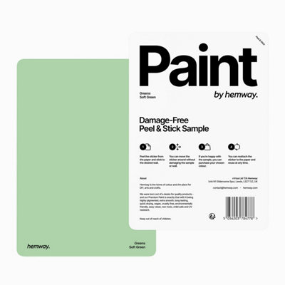 Hemway Interior Matt Acrylic Paint Sample, Soft Green, Peel & Stick Swatch For Walls Ceilings Kitchen Bathroom Living Room