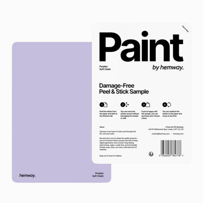 Hemway Interior Matt Acrylic Paint Sample, Soft Violet, Peel & Stick Swatch For Walls Ceilings Kitchen Bathroom Living Room