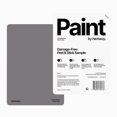 Hemway Interior Matt Acrylic Paint Sample, Storm Grey, Peel & Stick Swatch For Walls Ceilings Kitchen Bathroom Living Room