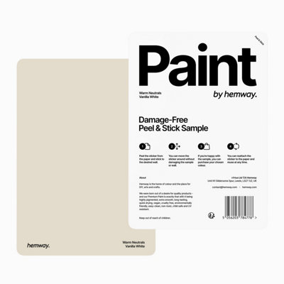 Hemway Interior Matt Acrylic Paint Sample, Vanilla White, Peel & Stick Swatch For Walls Ceilings Kitchen Bathroom Living Room