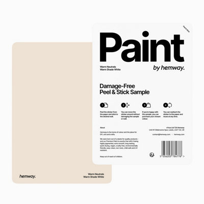 Hemway Interior Matt Acrylic Paint Sample, Warm Shade White, Peel & Stick Swatch For Walls Ceilings Kitchen Bathroom Living Room