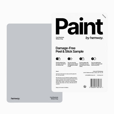 Hemway Interior Matt Acrylic Paint Sample, Winter Grey, Peel & Stick Swatch For Walls Ceilings Kitchen Bathroom Living Room