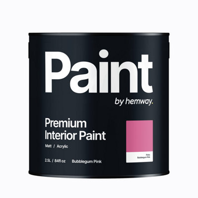 Hemway Interior Paint Matt Acrylic Bubblegum Pink 2.5L Tin Durable Emulsion Walls Ceilings Kitchen Bathroom All Rooms