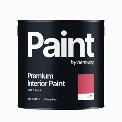 Hemway Interior Paint Matt Acrylic Candy Red 2.5L Tin Durable Emulsion Walls Ceilings Kitchen Bathroom All Rooms