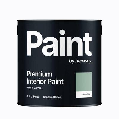 Hemway Interior Paint Matt Acrylic Chartwell Green 2.5L Tin Durable Emulsion Walls Ceilings Kitchen Bathroom All Rooms