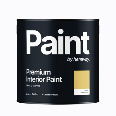 Hemway Interior Paint Matt Acrylic Custard Yellow 2.5L Tin Durable Emulsion Walls Ceilings Kitchen Bathroom All Rooms