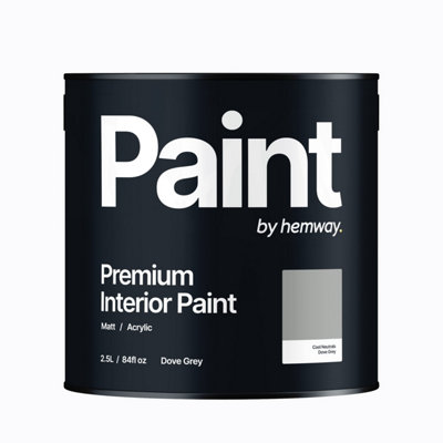 Hemway Interior Paint Matt Acrylic Dove Grey 2.5L Tin Durable Emulsion Walls Ceilings Kitchen Bathroom All Rooms