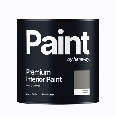 Hemway Interior Paint Matt Acrylic Fossil Grey 2.5L Tin Durable Emulsion Walls Ceilings Kitchen Bathroom All Rooms