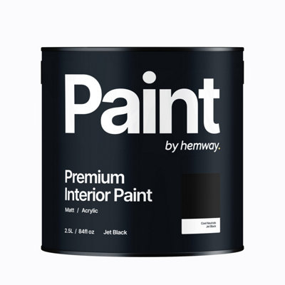 Hemway Interior Paint Matt Acrylic Jet Black 2.5L Tin Durable Emulsion Walls Ceilings Kitchen Bathroom All Rooms