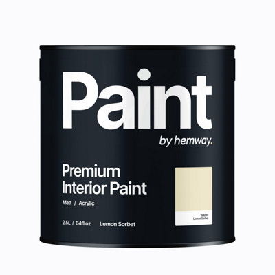 Hemway Interior Paint Matt Acrylic Lemon Sorbet Yellow 2.5L Tin Durable Emulsion Walls Ceilings Kitchen Bathroom All Rooms