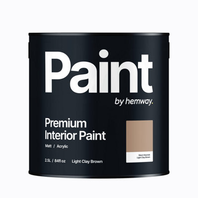 Hemway Interior Paint Matt Acrylic Light Clay Brown 2.5L Tin Durable Emulsion Walls Ceilings Kitchen Bathroom All Rooms