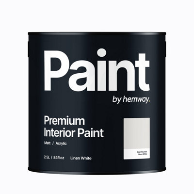 Hemway Interior Paint Matt Acrylic Linen White 2.5L Tin Durable Emulsion Walls Ceilings Kitchen Bathroom All Rooms