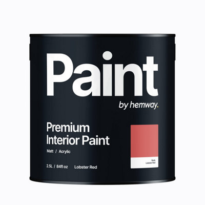 Hemway Interior Paint Matt Acrylic Lobster Red 2.5L Tin Durable Emulsion Walls Ceilings Kitchen Bathroom All Rooms