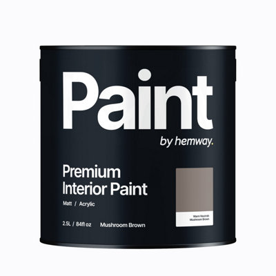 Hemway Interior Paint Matt Acrylic Mushroom Brown 2.5L Tin Durable Emulsion Walls Ceilings Kitchen Bathroom All Rooms