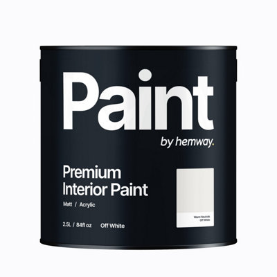 Hemway Interior Paint Matt Acrylic Off White 2.5L Tin Durable Emulsion Walls Ceilings Kitchen Bathroom All Rooms
