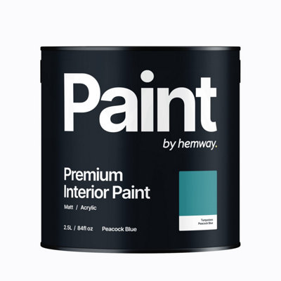 Hemway Interior Paint Matt Acrylic Peacock Blue 2.5L Tin Durable Emulsion Walls Ceilings Kitchen Bathroom All Rooms