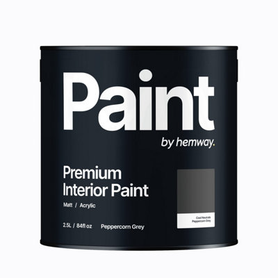 Hemway Interior Paint Matt Acrylic Peppercorn Grey 2.5L Tin Durable Emulsion Walls Ceilings Kitchen Bathroom All Rooms