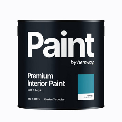 Hemway Interior Paint Matt Acrylic Persian Turquoise Blue 2.5L Tin Durable Emulsion Walls Ceilings Kitchen Bathroom All Rooms