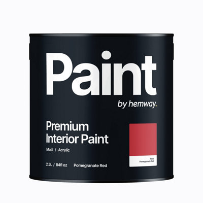 Hemway Interior Paint Matt Acrylic Pomegranate Red 2.5L Tin Durable Emulsion Walls Ceilings Kitchen Bathroom All Rooms