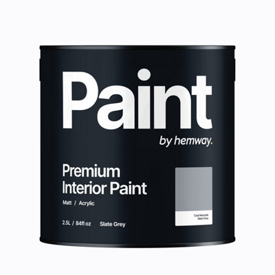 Hemway Interior Paint Matt Acrylic Slate Grey 2.5L Tin Durable Emulsion Walls Ceilings Kitchen Bathroom All Rooms
