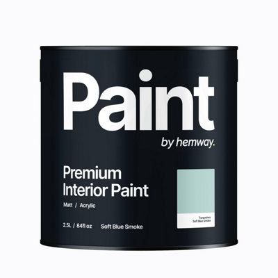 Hemway Interior Paint Matt Acrylic Soft Blue Smoke Blue 2.5L Tin Durable Emulsion Walls Ceilings Kitchen Bathroom All Rooms