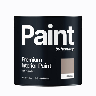 Hemway Interior Paint Matt Acrylic Soft Khaki Beige 2.5L Tin Durable Emulsion Walls Ceilings Kitchen Bathroom All Rooms