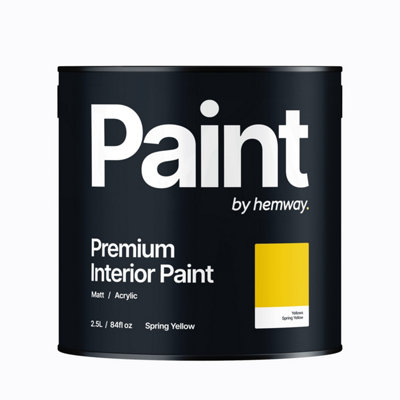 Hemway Interior Paint Matt Acrylic Spring Yellow 2.5L Tin Durable Emulsion Walls Ceilings Kitchen Bathroom All Rooms