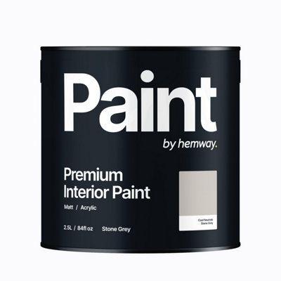 Hemway Interior Paint Matt Acrylic Stone Grey 2.5L Tin Durable Emulsion Walls Ceilings Kitchen Bathroom All Rooms
