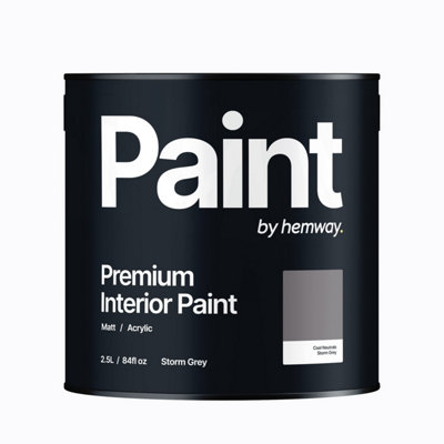 Hemway Interior Paint Matt Acrylic Storm Grey 2.5L Tin Durable Emulsion Walls Ceilings Kitchen Bathroom All Rooms