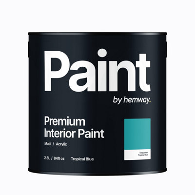 Hemway Interior Paint Matt Acrylic Tropical Blue 2.5L Tin Durable Emulsion Walls Ceilings Kitchen Bathroom All Rooms