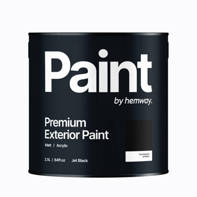 Hemway Jet Black Exterior Matt Acrylic Paint 2.5L Tin Durable Emulsion Outdoor British-Made Wood, Masonry, Shed, Fence