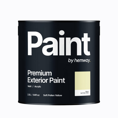 Hemway Soft Pollen Yellow Exterior Matt Acrylic Paint 2.5L Tin Durable Emulsion Outdoor British-Made Wood, Masonry, Shed, Fence